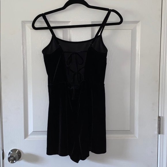 UO Black Velvet Strappy Back Romper - Picture 3 of 5
